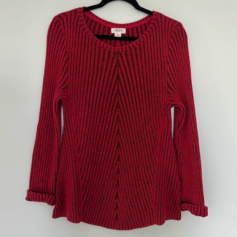 Style & Co Women’s Multi-Directional Ribbed Sweater - Red/Black - Size XL